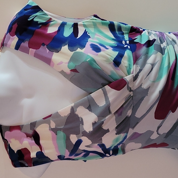 Ronni Nicole Fitted Stretch Abstract Blue White Print Dress 6 - Picture 2 of 6